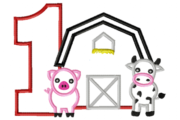Barn Birthday Number 1 Applique