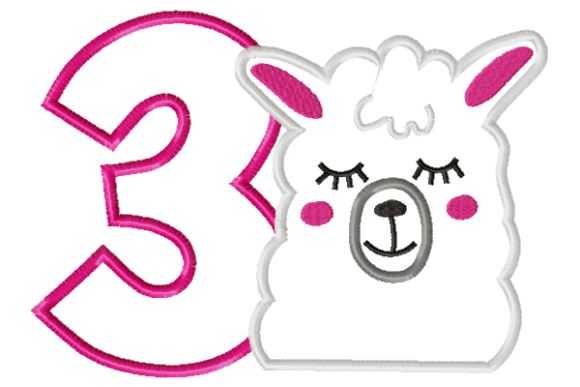 Llama Birthday Number 3 Applique