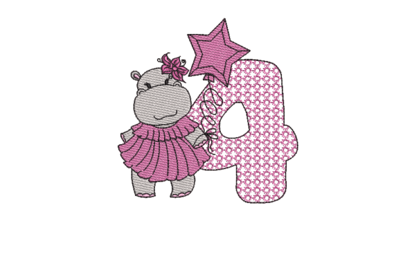 Number Four Cute Hippo