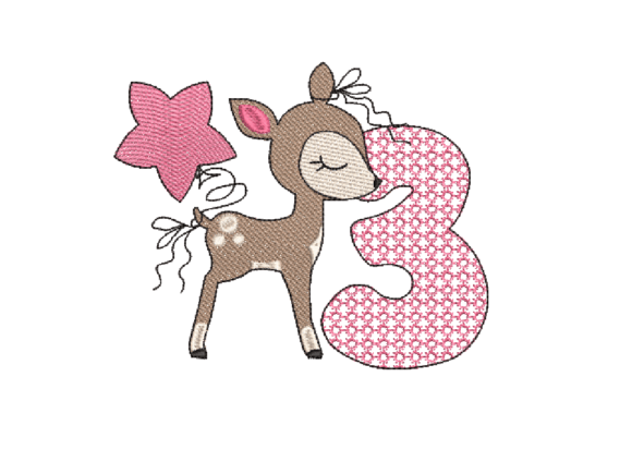 Number Three Cute Deer