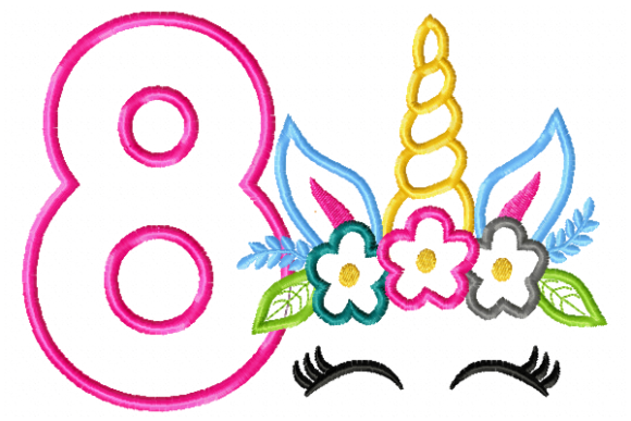 Unicorn Face Birthday Number 8